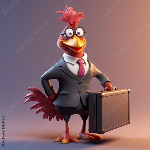 Cute Cartoon Rooster in a B...
