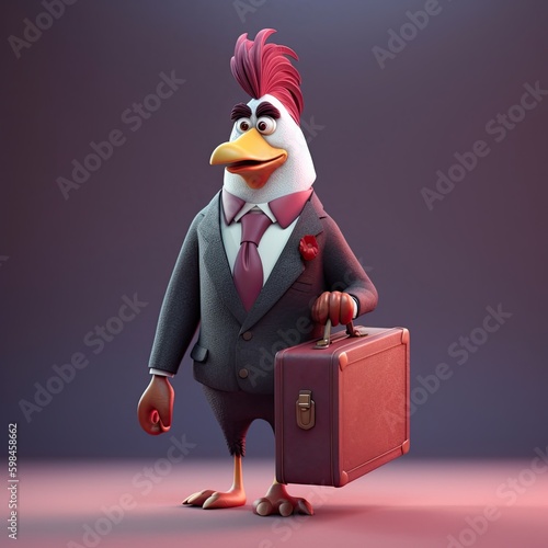 Cute Cartoon Rooster in a B...