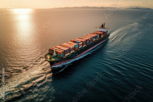 Container ship at sea delivers cargo. AI generated, human enhanced. © top images