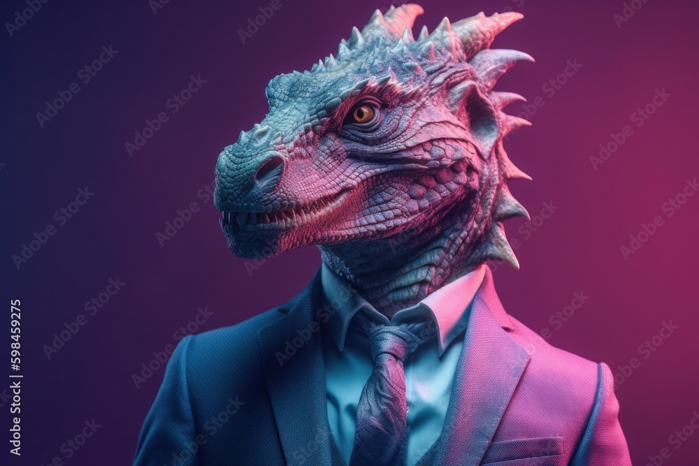 Anthropomorphic dragon dressed in a suit like a businessman. Business Concept. AI generated, human enhanced. Anthropomorphic dragon dressed in a suit like a businessman. Business Concept. AI generated, human enhanced.