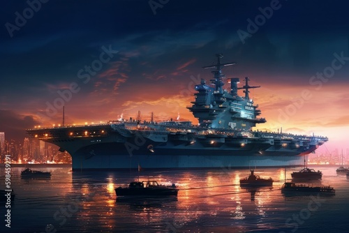 Leinwand Poster Aircraft carrier at night