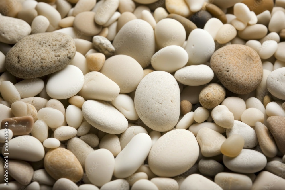 Abstract background with dry light stones or pebbles, selective focus. AI generated, human enhanced.