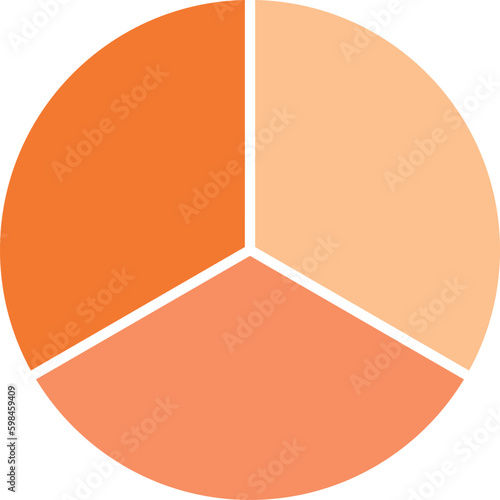 Circle divided into three equal segments. One third fraction circle vector illustration isolated on white background.