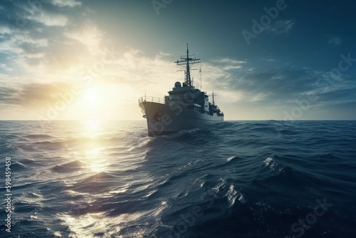 Warship. Background with copy space for text. AI generated, human enhanced. © top images