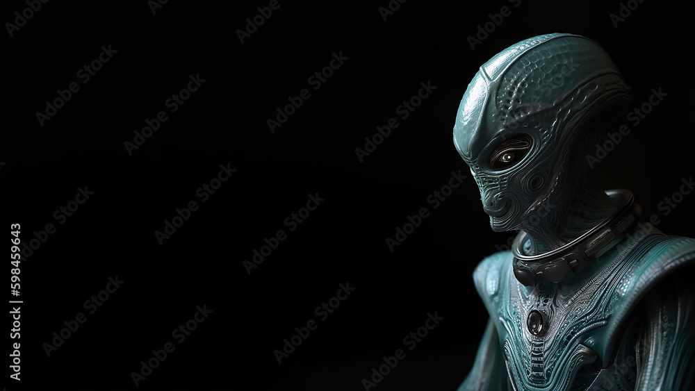 an alien male on a black background with space for text or copy Stock ...