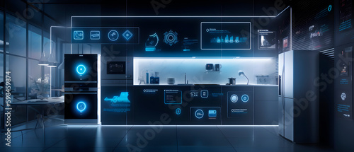 Showcase the power of the Internet of Things with a visually stunning image of a smart home filled with various connected devices and appliances AI. Generative AI
