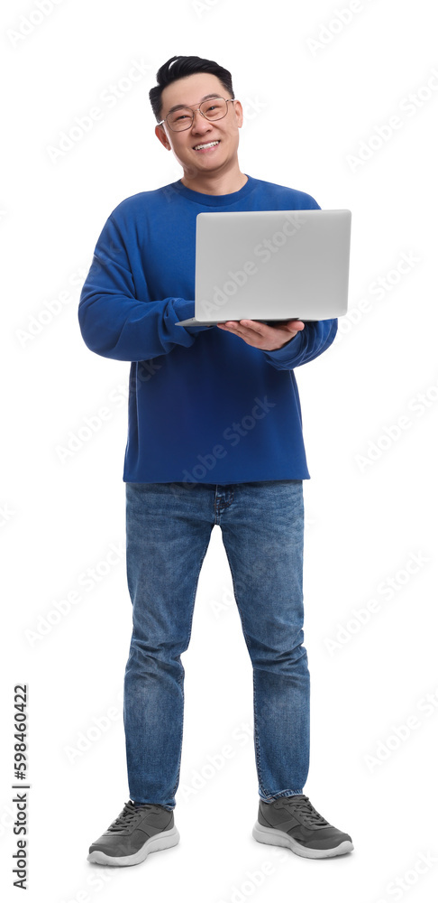 Happy man with laptop on white background Happy man with laptop on white background