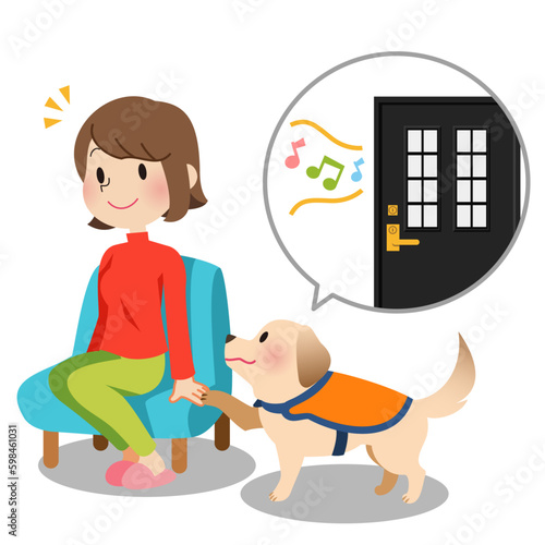 玄関チャイムの音を聴覚障害の女性に教える聴導犬