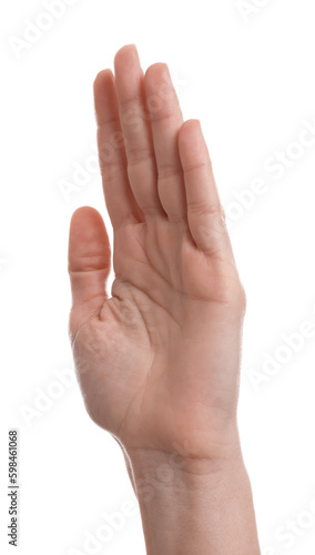 Woman giving high five on white background, closeup © New Africa