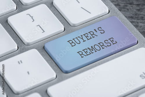 Vászonkép Button with text Buyer's Remorse on computer keyboard, closeup