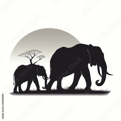 silhouette of elephant and baby isolated vector illustration on white background for bird logo, graphic icon, and modern home décor. perfect for wildlife and safari-themed designs. generative ai