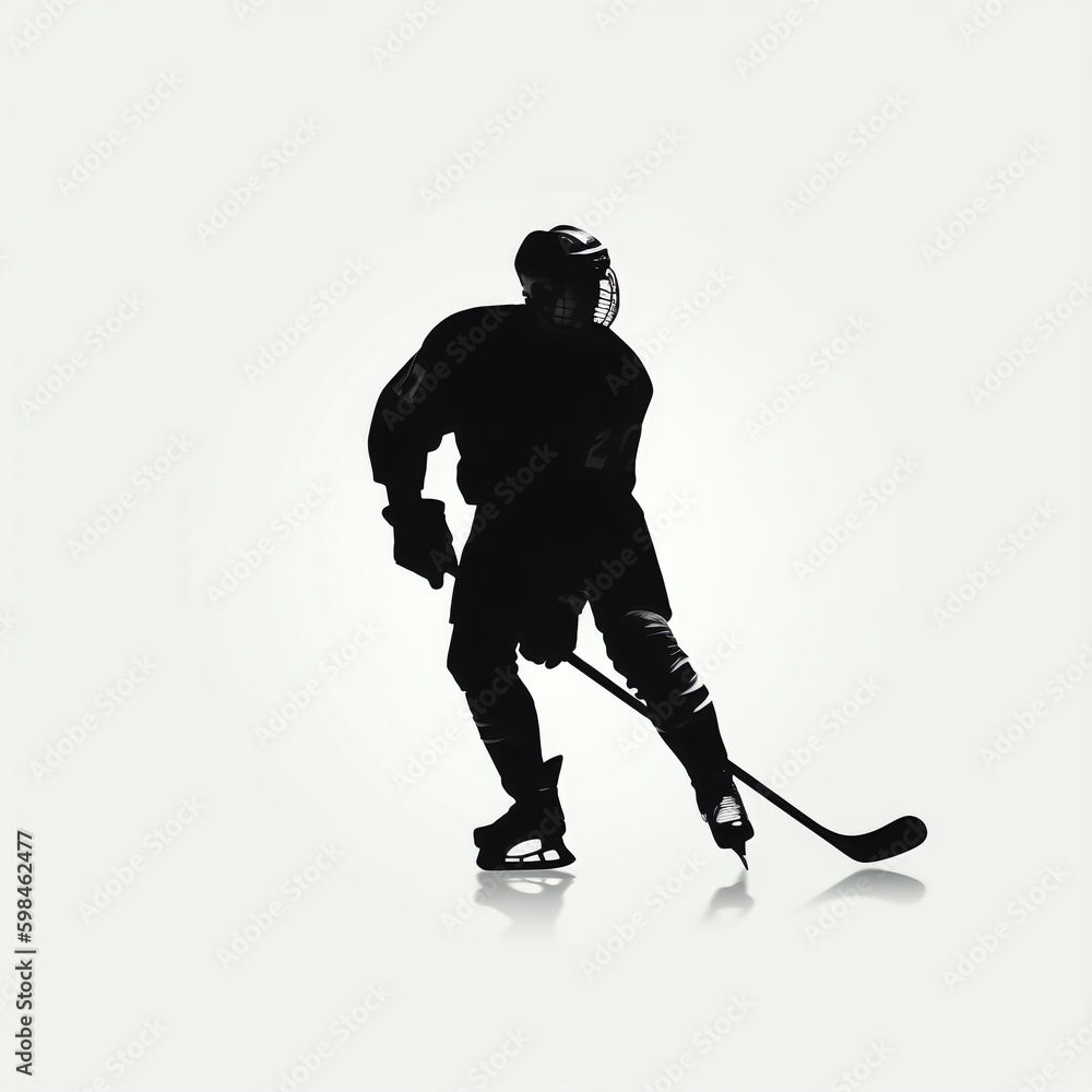 Fototapeta premium silhouette of hockey player, isolated vector illustration on white background for logo, graphic design, advertising, and marketing. generative ai