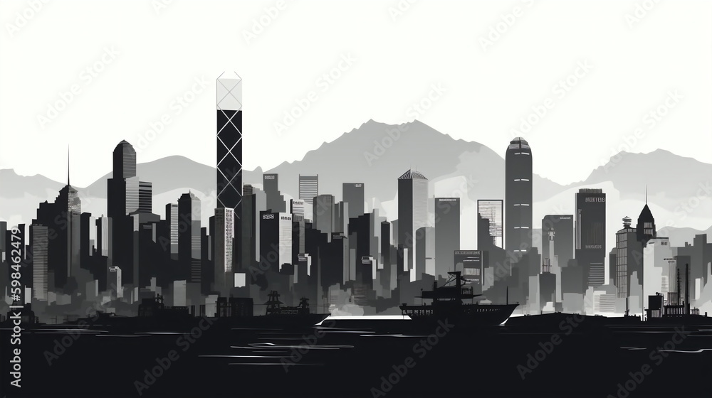 Hong Kong city isolated vector illustration on white background for logo, graphic design, advertising, and marketing. generative ai Hong Kong city isolated vector illustration on white background for logo, graphic design, advertising, and marketing. generative ai