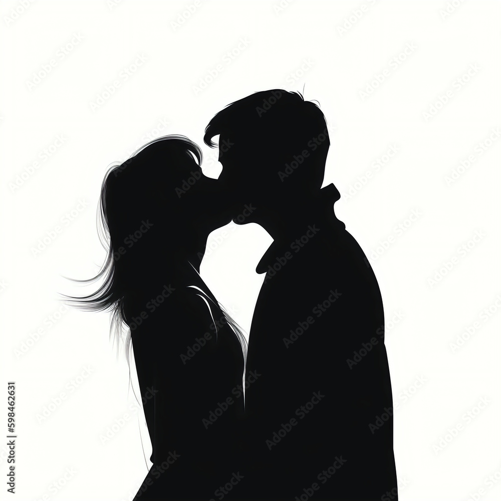 silhouette of kissing couple isolated vector illustration on white background for logo, graphic design, advertising, and marketing. generative ai