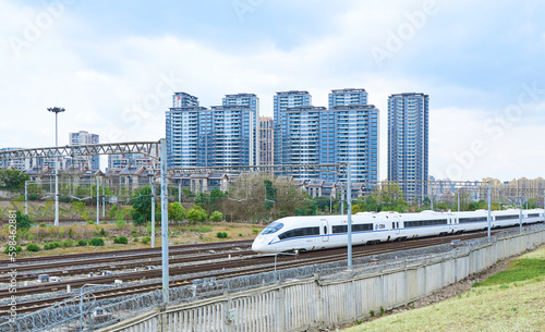 Canvas Print High-speed railway through the city in Chengdu, China