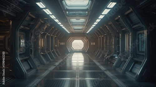 desolate space station corridor, digital art illustration, Generative AI