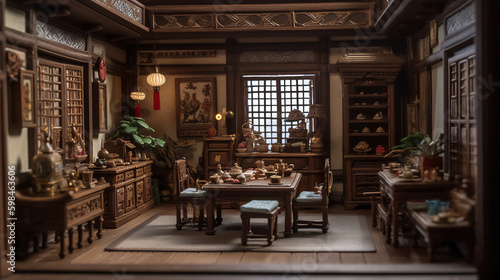 Chinese living room. Generative AI © Putrasatria
