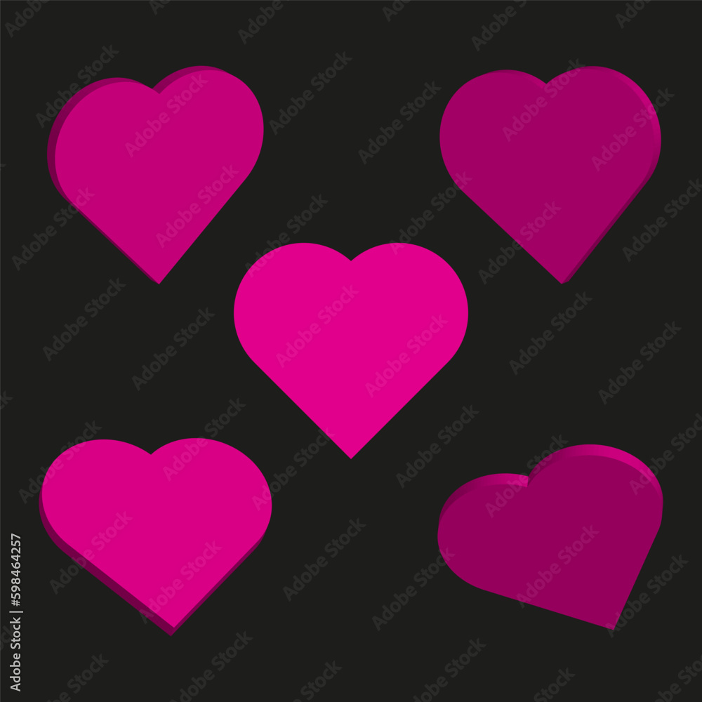 red hearts black background for decoration design. Vector illustration. 