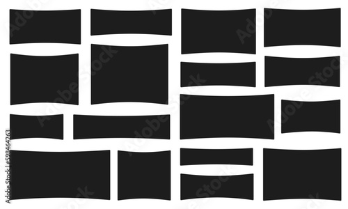 上下が内側にカーブした黒い長方形のイラストセット/見出しやタイトルにも