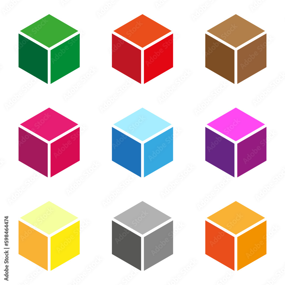 Isometric cube element, icon. Cubist abstract 3d shape. Vector illustration. 