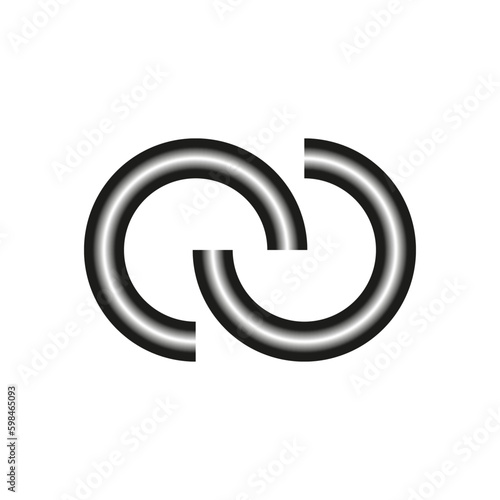 Interlace, interconnected, intersecting circles, rings abstract symbolic shape, icon. Vector illustration. 