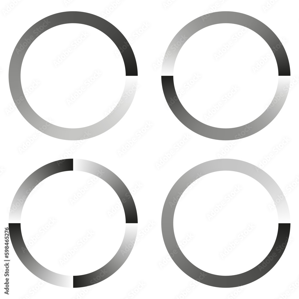 Progress, steps, phases indicator. Preloader, buffer shape. Circle, circular loading icon. Vector illustration. Progress, steps, phases indicator. Preloader, buffer shape. Circle, circular loading icon. Vector illustration.