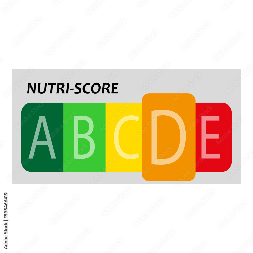 Nutrition D label facts health score. Food info nutriscore label facts packaging sign. Vector illustration. Nutrition D label facts health score. Food info nutriscore label facts packaging sign. Vector illustration.