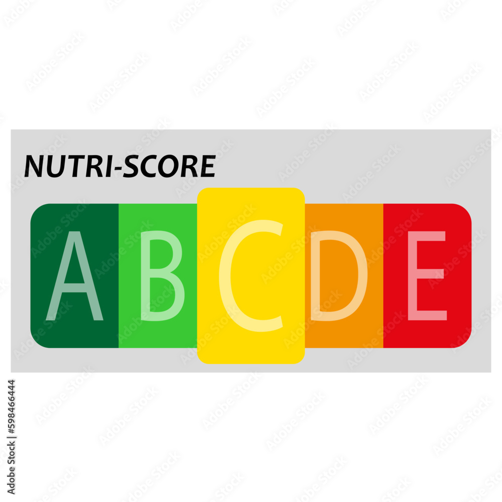 Nutrition C label facts health score. Food info nutriscore label facts packaging sign. Vector illustration. Nutrition C label facts health score. Food info nutriscore label facts packaging sign. Vector illustration.