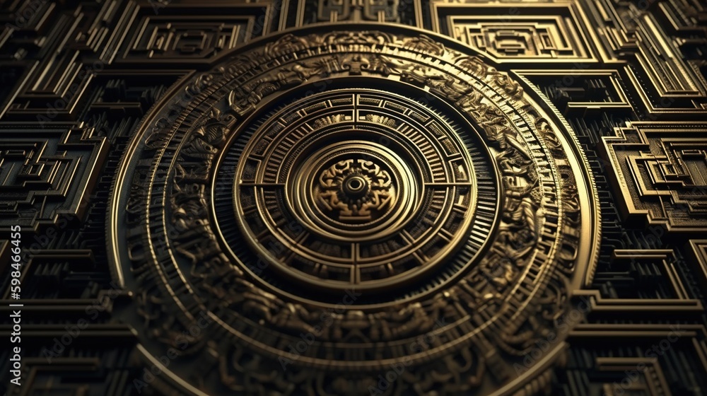 golden futuristic aztec pattern, digital art illustration, Generative AI