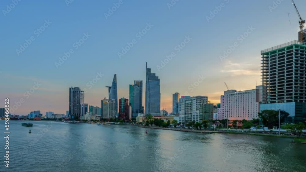 Timelapse sunset Bach Dang river, Ho chi minh city, Viet Nam Timelapse sunset Bach Dang river, Ho chi minh city, Viet Nam