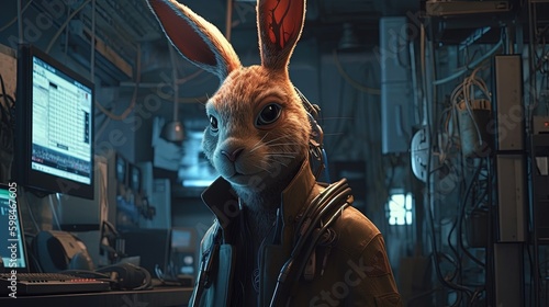 hacker hare detective  digital art illustration  Generative AI