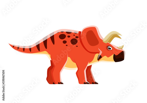 Dinosaur cartoon character  Arrhinoceratops dino lizard  vector cute Jurassic toy. Kids dinosaurs collection of prehistoric predators and extinct dino  Arrhinoceratops genus species with horns