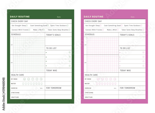 Daily Rountine (fashion). Minimalist planner template set. Vector illustration.	 