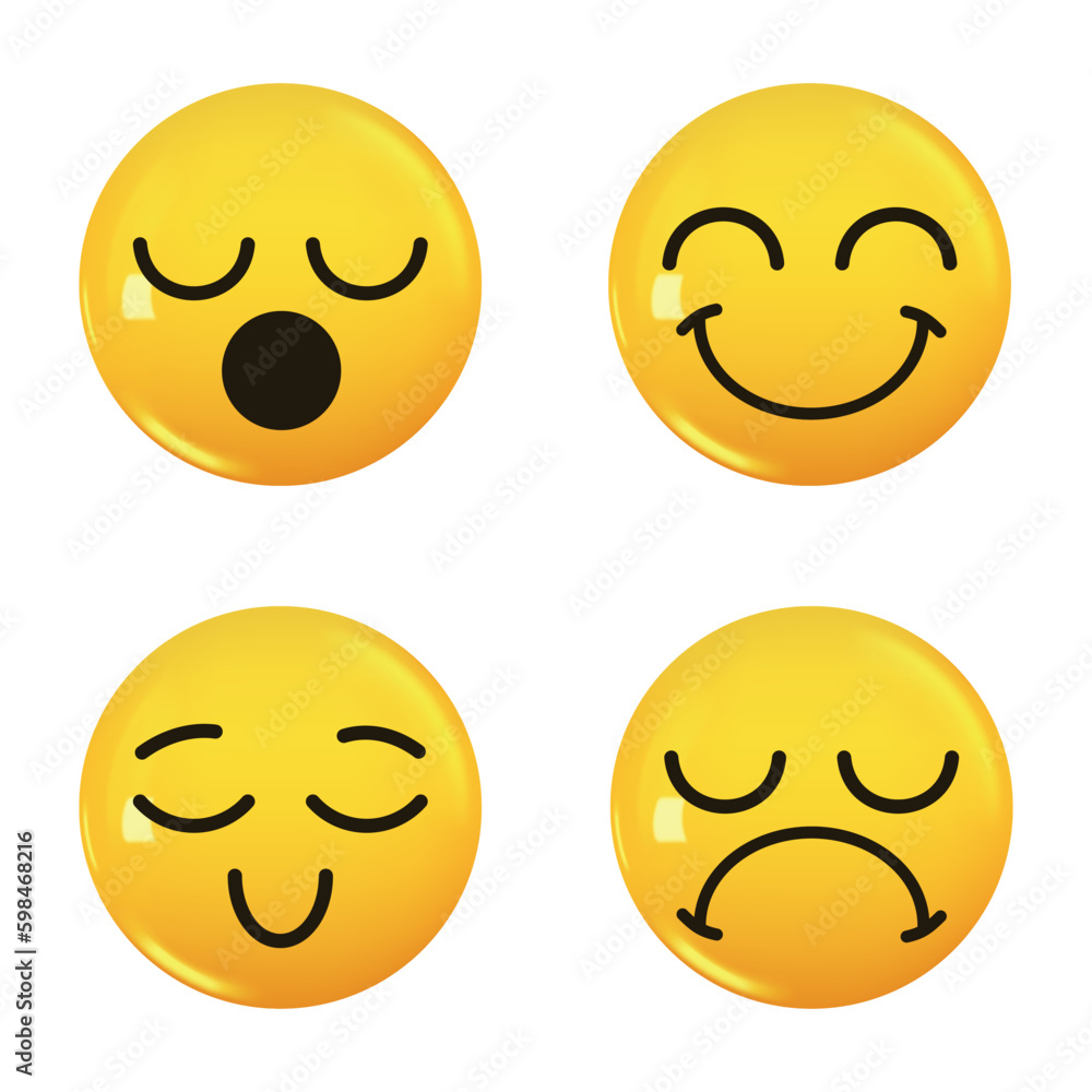 Set of 3d icon yellow color smile emoji. Vector Set of 3d icon yellow color smile emoji. Vector