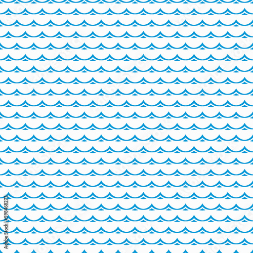Sea and ocean blue waves seamless pattern. Textile nature seamless background, fabric nautical or summer vector wallpaper or wrapping paper marine print pattern with blue water spiky line waves