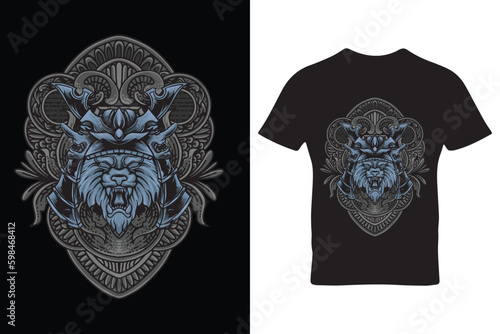 tiger head illustration with engraving ornament