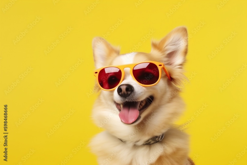 dog isolated smile background pet portrait cute animal sunglasses funny small. Generative AI. Generative AI