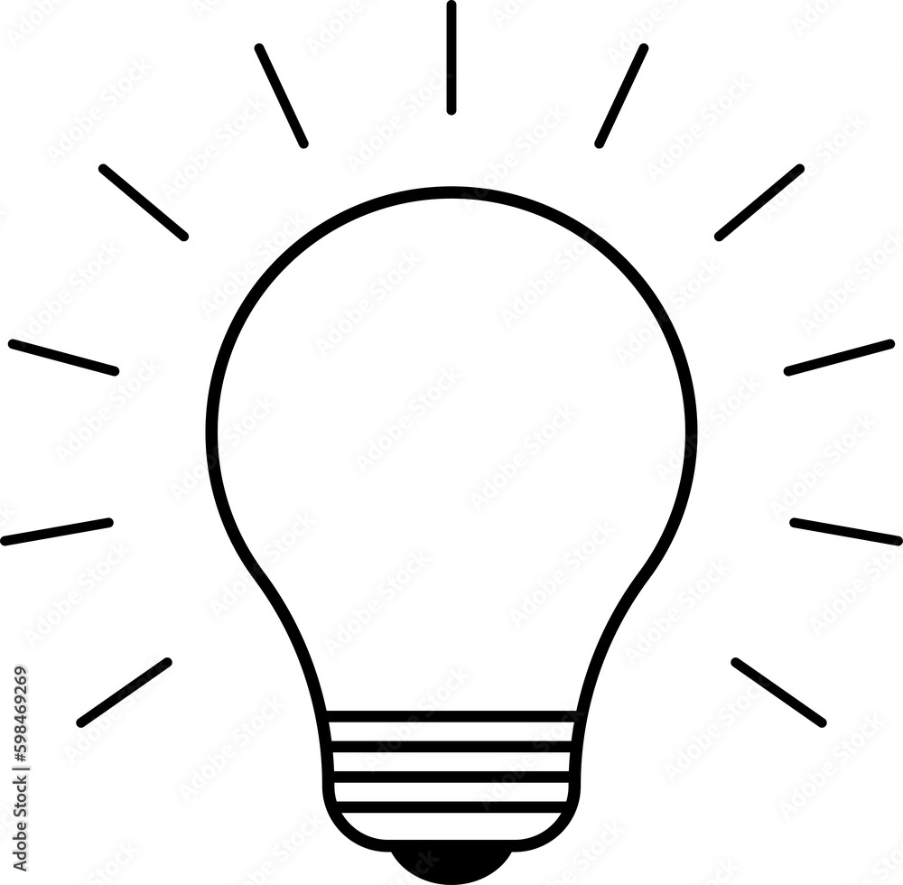 Blub vector icon. Bright yellow light bulb isolated on a white background. Light blub vector with electric inside and rays shine, idea, creative thinking. Idea concept, Flat vector design.