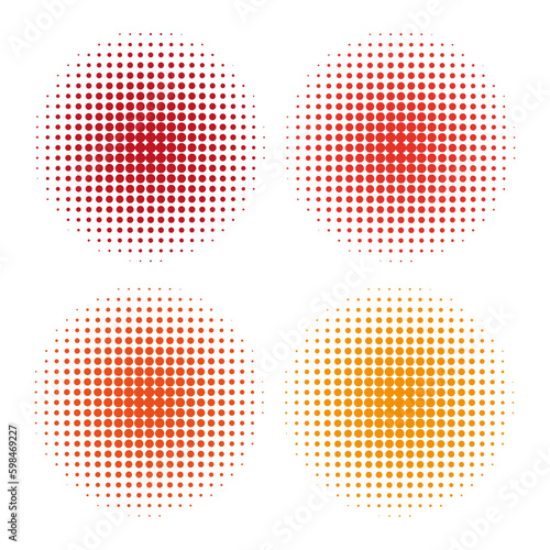 Red, orange halftone spots. Gradient circle background. Design element. Vector illustration.  © Сергей Полякевич