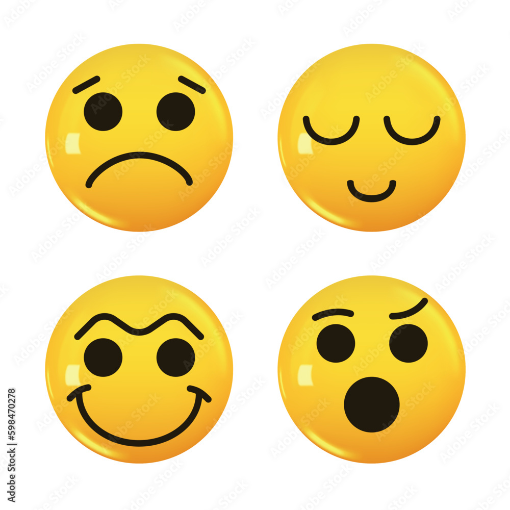Fototapeta premium Set of 3d icon yellow color smile emoji. Vector