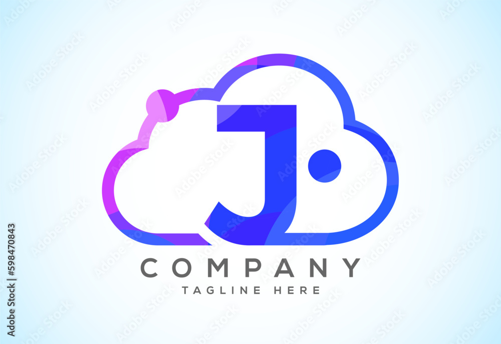 English alphabet with the cloud. Cloud computing service logo. Cloud technology low poly style logo