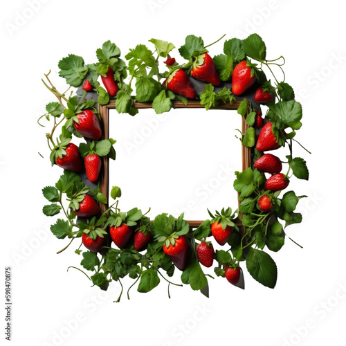 Frame of strawberry fruit and leaves made of generative ai 