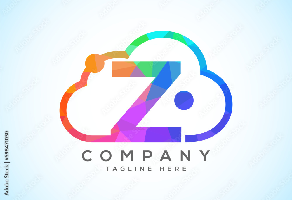 English alphabet with the cloud. Cloud computing service logo. Cloud technology low poly style logo English alphabet with the cloud. Cloud computing service logo. Cloud technology low poly style logo