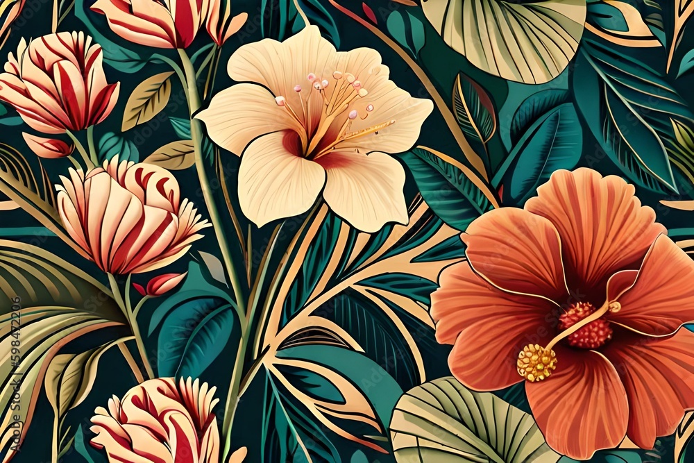 hibiscus seamless floral pattern generative ai hibiscus seamless floral pattern generative ai