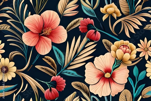 hibiscus seamless floral pattern generative ai