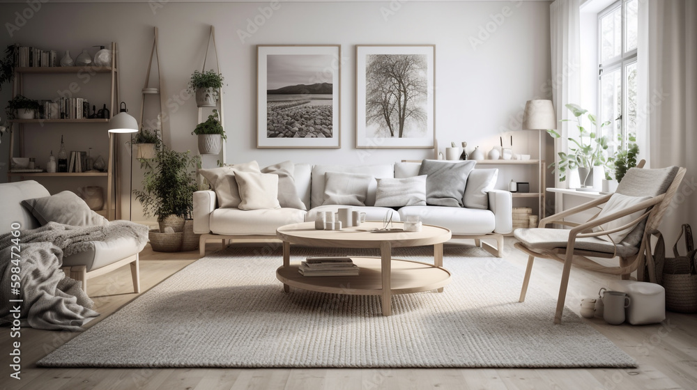 Fototapeta premium Living room nordic style. Generative AI