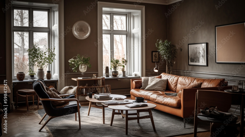 Living room nordic style. Generative AI
