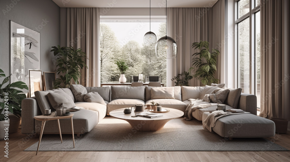Living room nordic style. Generative AI Living room nordic style. Generative AI