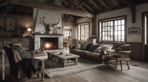 Living room nordic style. Generative AI
