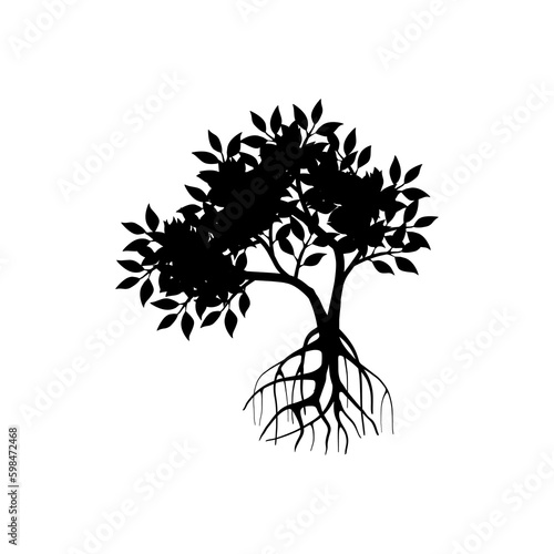 mangrove tree vector silhouette, black and white colors